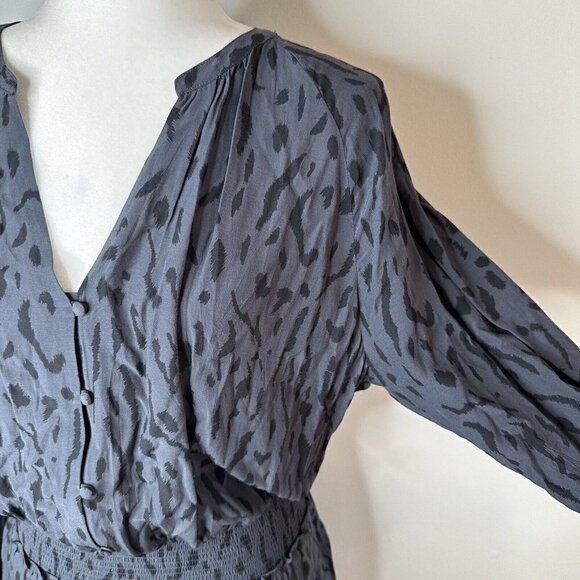 Rails Blue Black Jasmine Ash Cheetah Print Long Sleeve V-neck Mini Dress‎ L - Picture 6 of 16